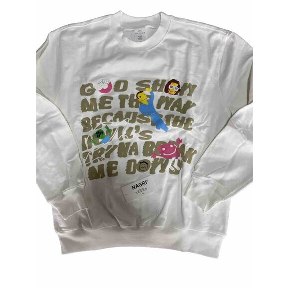 Nagri Sweatshirt Large Cream God Show Me The Way Y2K Bible New - Picture 1 of 9